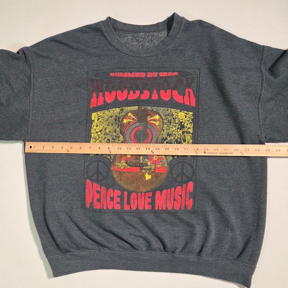 Mens‎ Woodstock Peace Love Music Graphic Sweatshirt Charcoal Gray Large - Picture 4 of 7